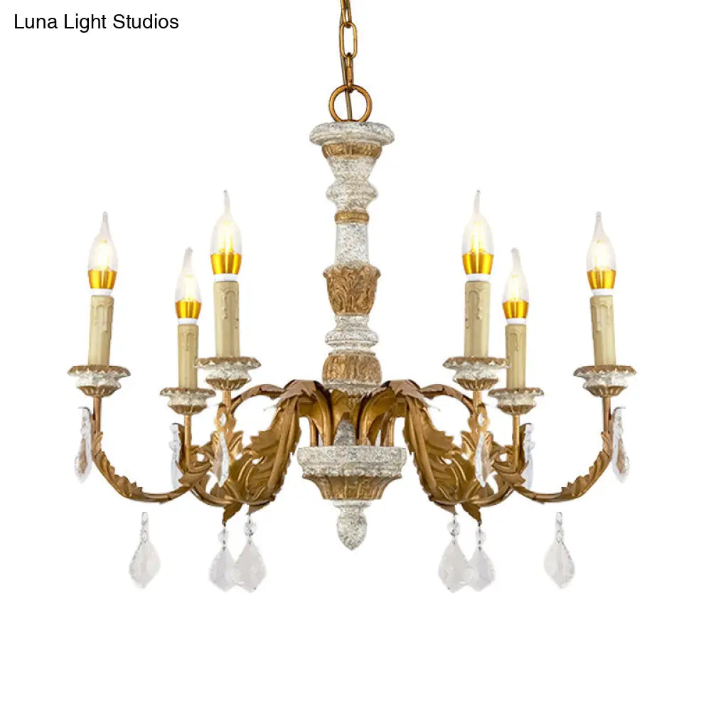 Gold Crystal Chandelier - Traditional 6-Light Hanging Fixture For Living Room