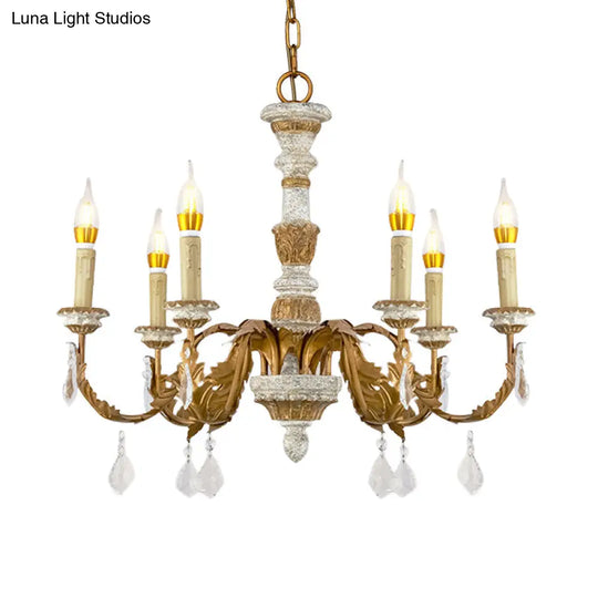 Gold Crystal Chandelier - Traditional 6-Light Hanging Fixture For Living Room