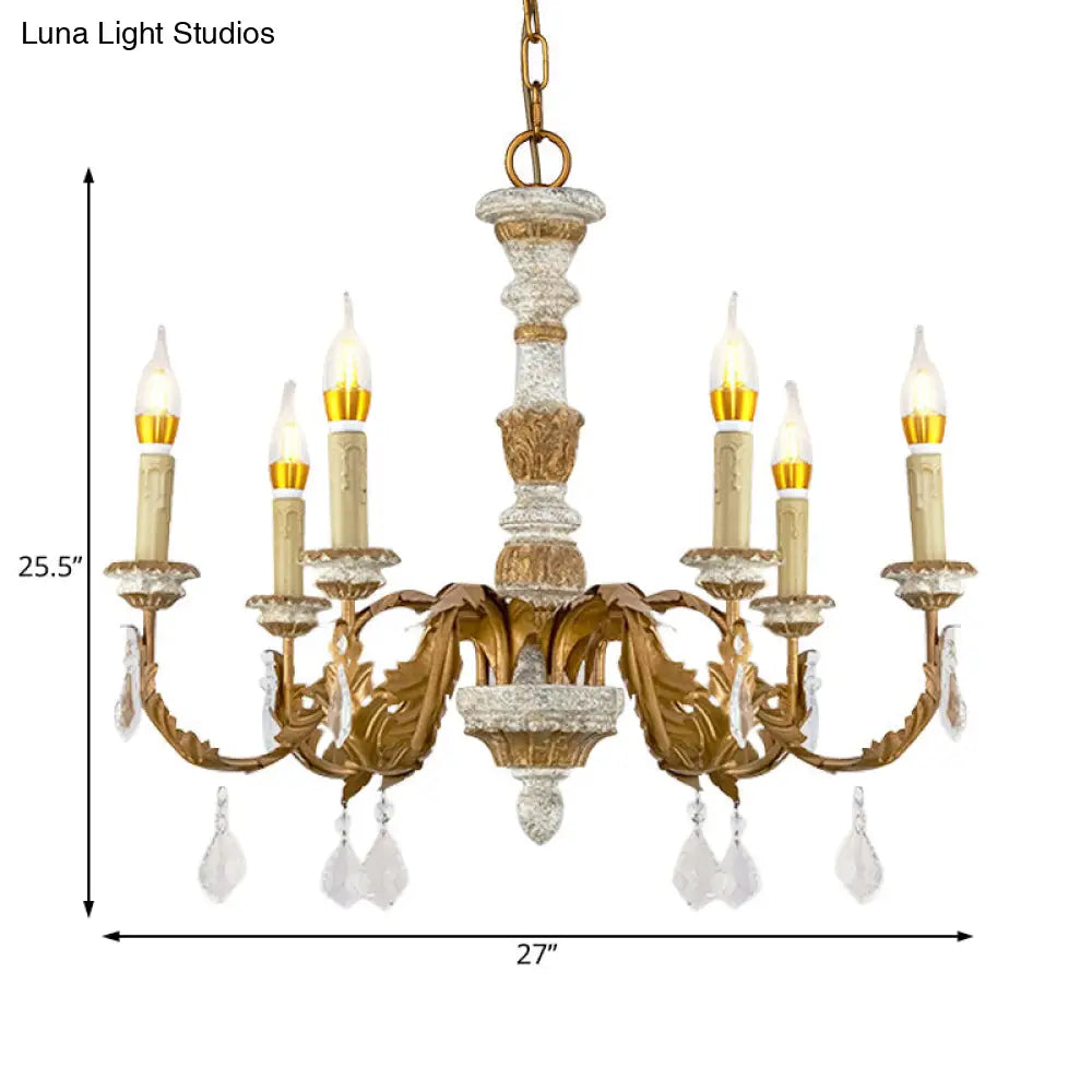 Gold Crystal Chandelier - Traditional 6-Light Hanging Fixture For Living Room