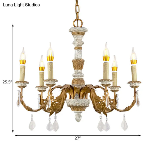 Gold Crystal Chandelier - Traditional 6-Light Hanging Fixture For Living Room