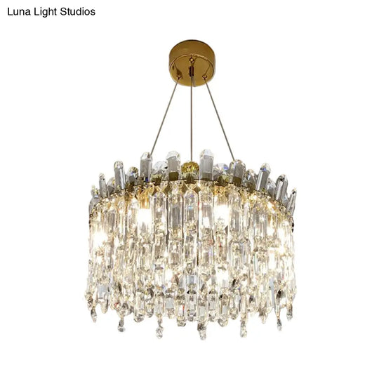 Gold Crystal Drop Pendant Chandelier Lamp With Faceted Accents - 8 Bulbs Simple Bedroom Style