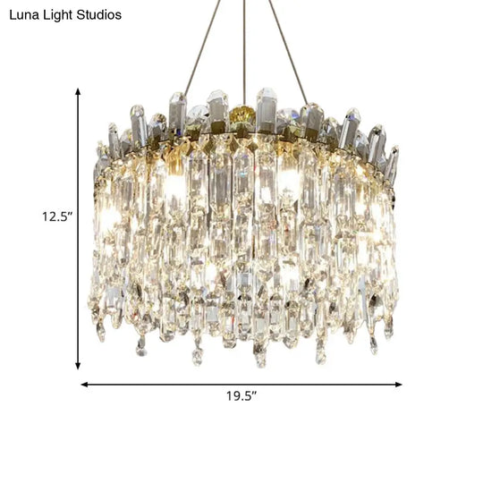 Gold Crystal Drop Pendant Chandelier Lamp With Faceted Accents - 8 Bulbs Simple Bedroom Style