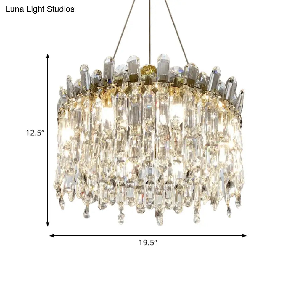 Gold Crystal Drop Pendant Chandelier Lamp - Simple Style 8-Bulbs Ideal For Bedroom