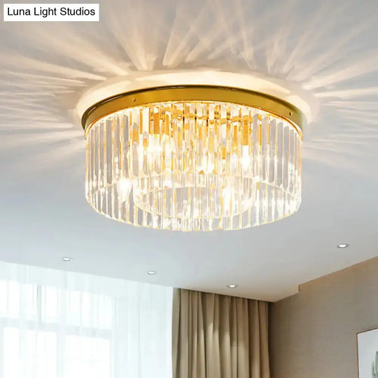 Gold Crystal Drum Flush Mount Lamp: Simplicity 3/4/5 Bulbs Bedroom Ceiling Light Width Options /