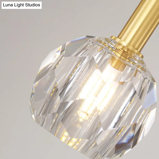 Gold Dining Room Pendant Lamp: Clear Crystal Faceted Ball With 1-Light Kit