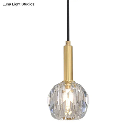 Gold Crystal Faceted Pendant Light Kit For Dining Room