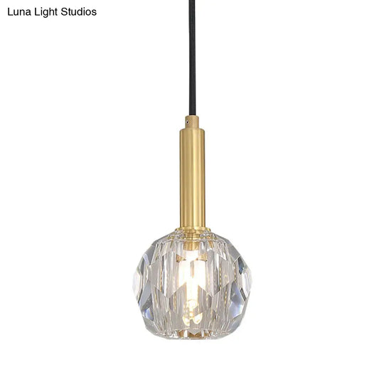 Gold Dining Room Pendant Lamp: Clear Crystal Faceted Ball With 1-Light Kit