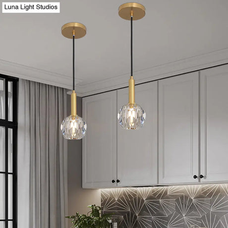 Gold Crystal Faceted Pendant Light Kit For Dining Room
