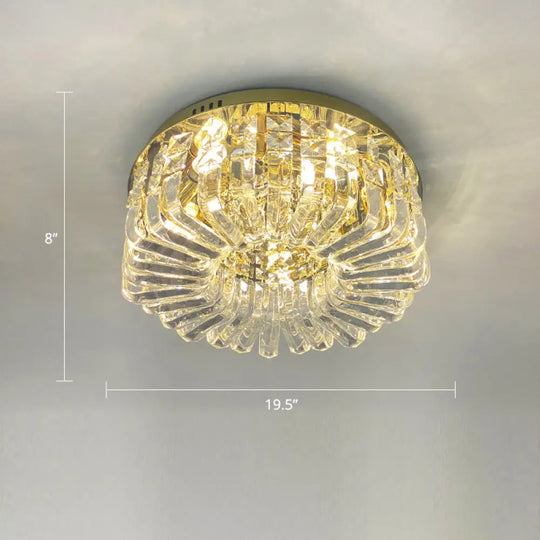 Gold Crystal Flush Mount Lamp - Sleek Round Ceiling Fixture For Living Room / 19.5’