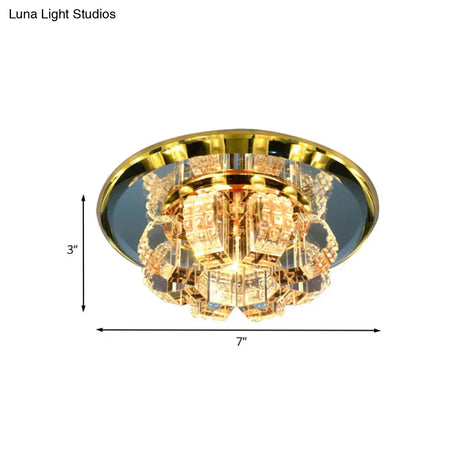 Gold Crystal Flush Mount Led Ceiling Light - Modern Mini Blooming Design For Hallway Or Corridor