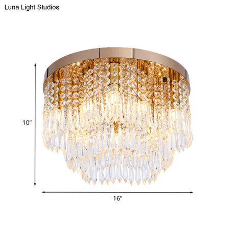 Gold Crystal Fringe Flushmount Light With Contemporary Floral Design