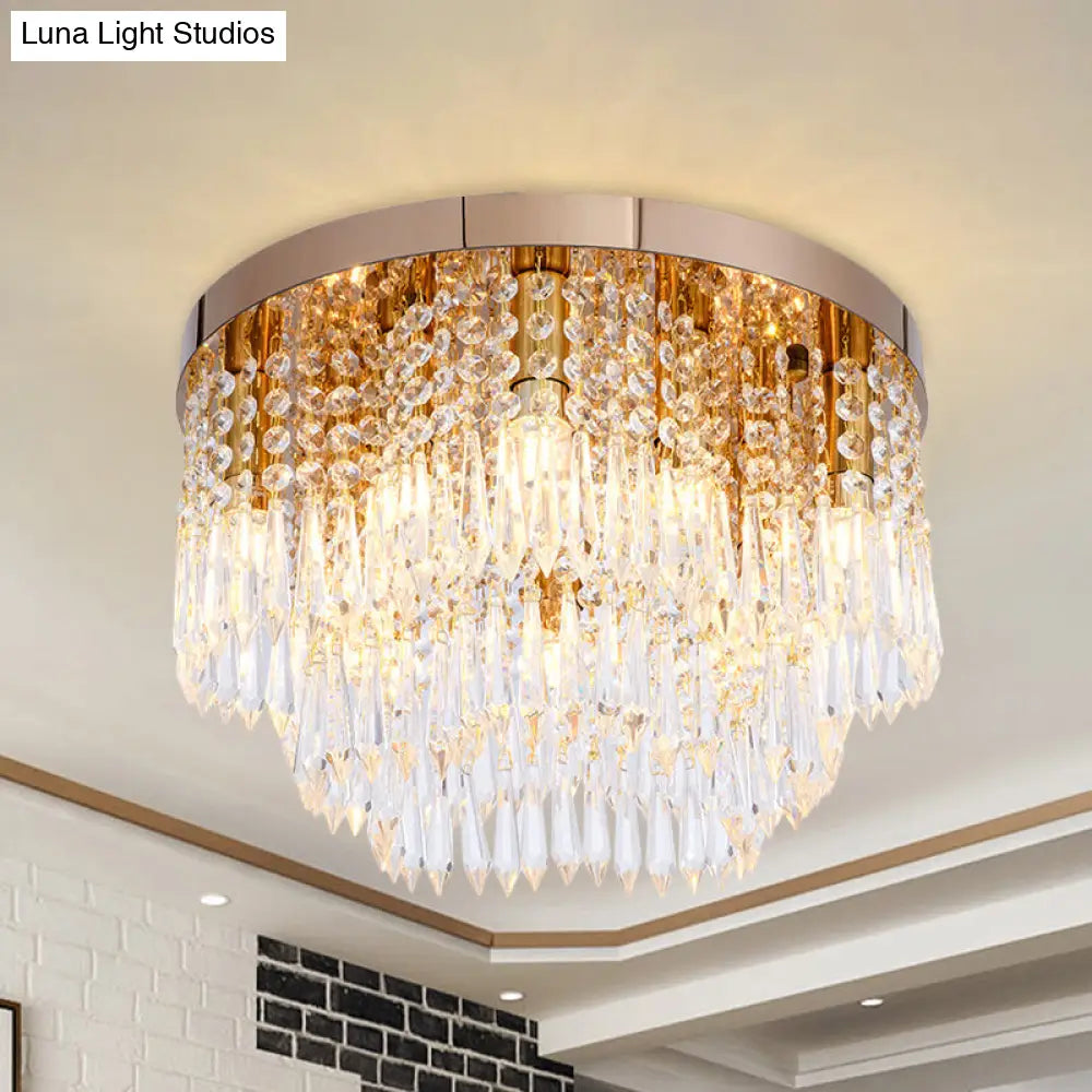 Gold Crystal Fringe Flushmount Light With Contemporary Floral Design