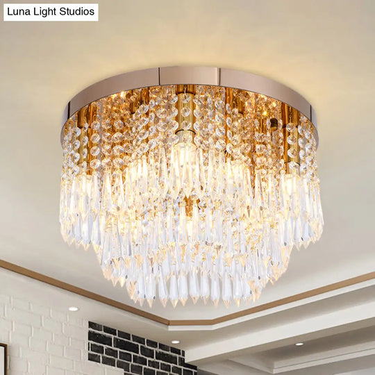 Gold Crystal Fringe Flushmount Light With Contemporary Floral Design