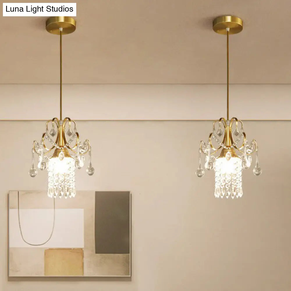 Gold Crystal Fringe Pendant Light For Dining Room - Traditional And Elegant