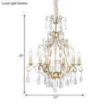 Gold Crystal Pendant Chandelier With 6 Lights For Bedroom - Lodge Style Curvy Arm Design