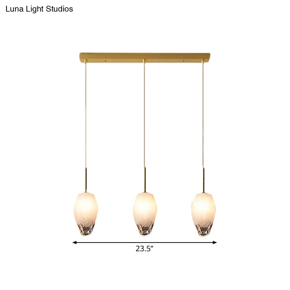 Gold Crystal Pendant Light With 3 Minimalist Downlights And Linear/Round Canopy