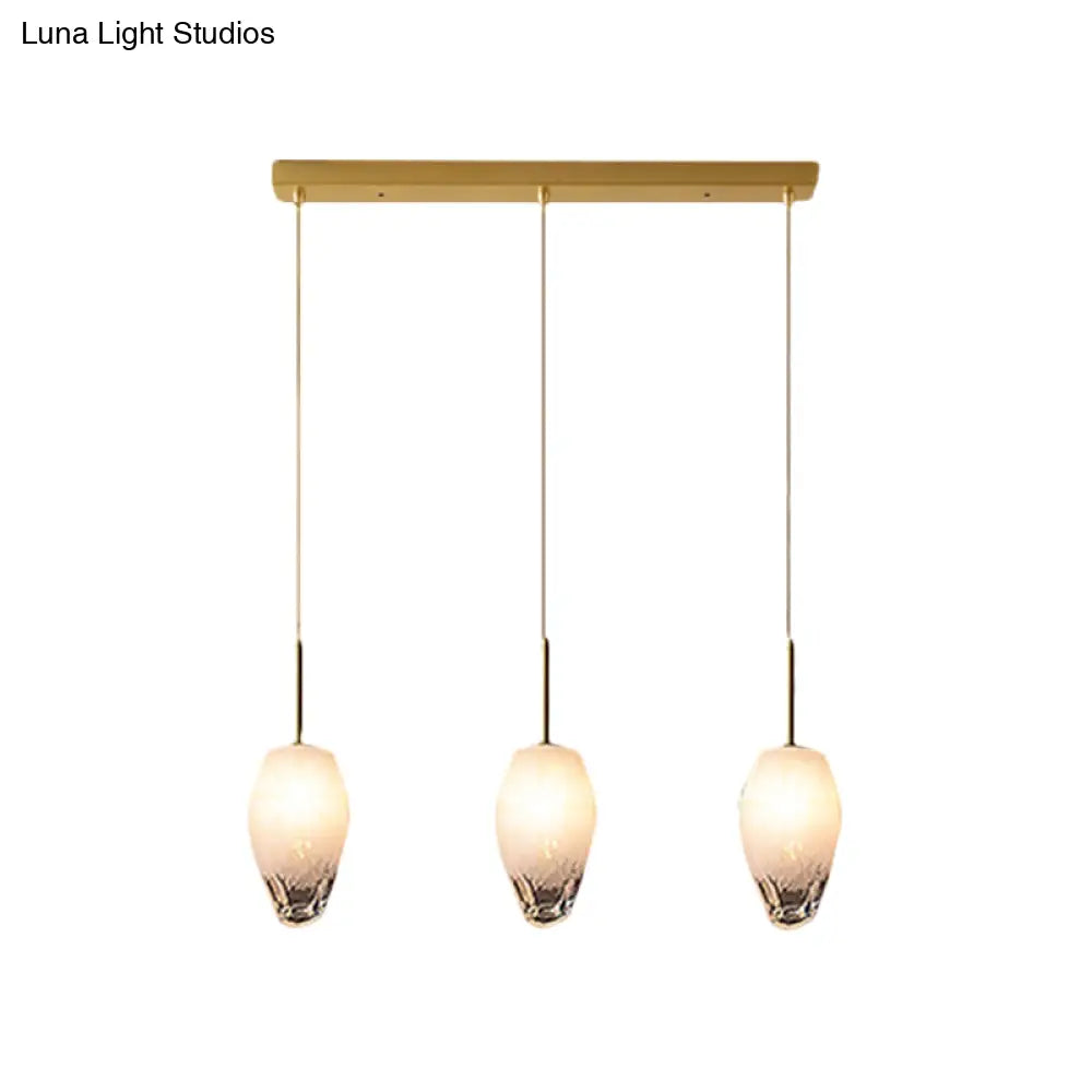 Gold Crystal Pendant Light With 3 Minimalist Downlights And Linear/Round Canopy