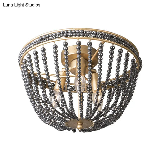 Gold Crystal Semi Flush Ceiling Light With Minimalist Basket Shade For Living Room - Set Of 3 Bulbs