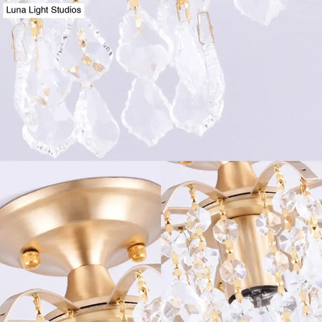 Gold Crystal Semi Flush Mount Ceiling Light With Modern Cascade Design And 1 For Corridors