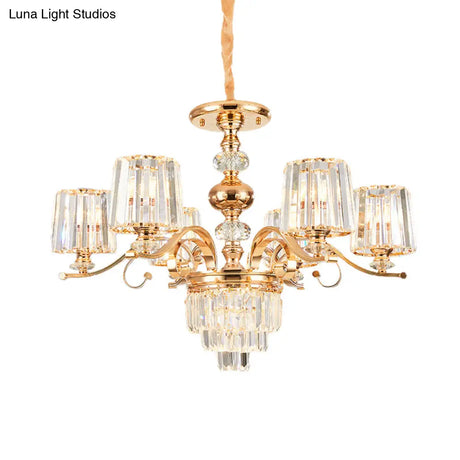 Gold Crystal Shade Chandelier Pendant Light - Contemporary 6/8 Bulbs Tapered Ceiling Hanging Design
