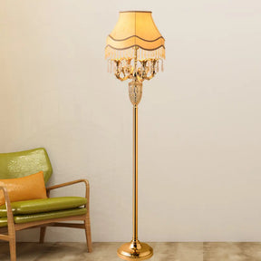 Gold Crystal Spears Floor Reading Lamp With Beige Fabric Shade