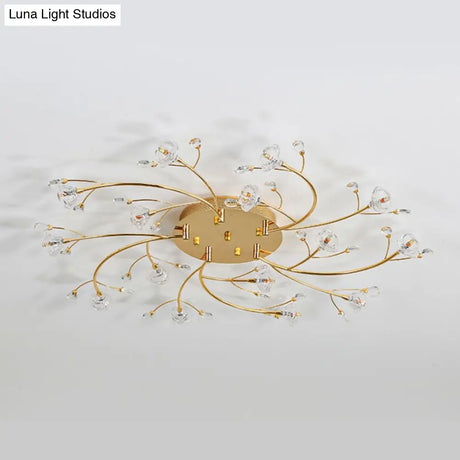 Gold Crystal Spiral Branch Flush Ceiling Lamp - Minimalist 15 - Head Mounted Light’