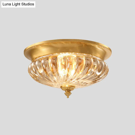 Gold Crystal Striped Shade Flush Mount Lamp With Metal Spear