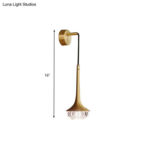 Gold Crystal Teardrop Wall Sconce Light - Modern 1-Head Led Fixture With Metal Backplate