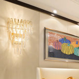 Gold Crystal Wall Sconce With 3 Modern Heads And 4 Tiers For Living Room