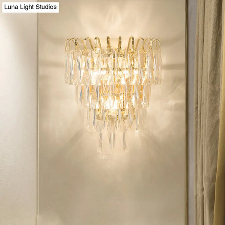 Gold Crystal Wall Sconce With 3 Modern Heads And 4 Tiers For Living Room