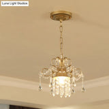 Gold Curved Arm Pendant Light Fixture With Crystal Accent - Countryside Metal 1-Bulb Porch Hanging