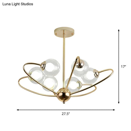 Gold Curved Arm Pendant Light With Glass Shades - Ceiling Chandelier (6/8/10 Heads)