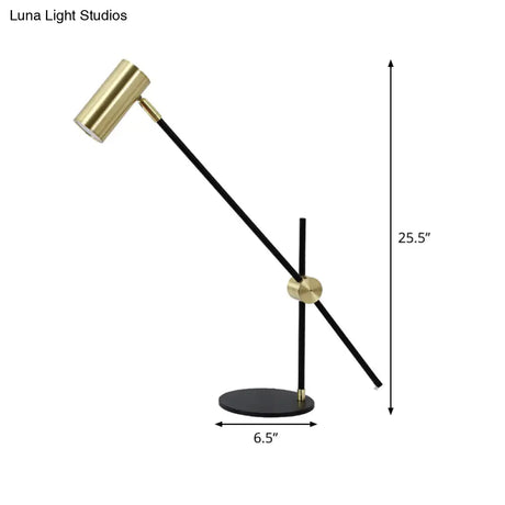 Gold Cylindrical Night Table Lamp With Metal Shade - Contemporary Task Lighting