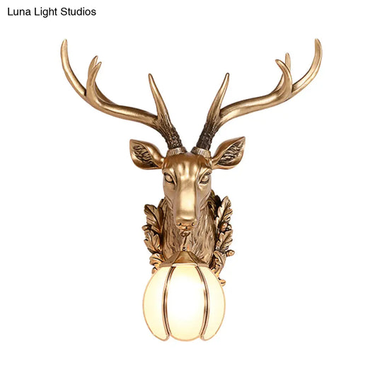 Gold Deer Head Sconce Light - Country Resin 17/25 Indoor Wall Mount