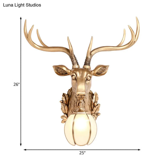 Gold Deer Head Sconce Light - Country Resin 17/25 Indoor Wall Mount