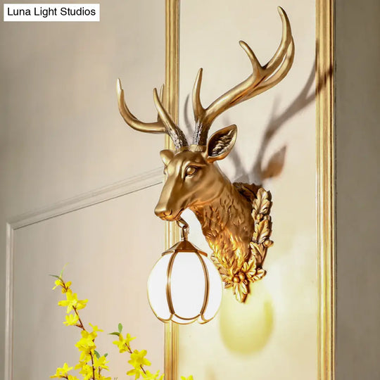 Gold Deer Head Sconce Light - Country Resin 17/25 Indoor Wall Mount
