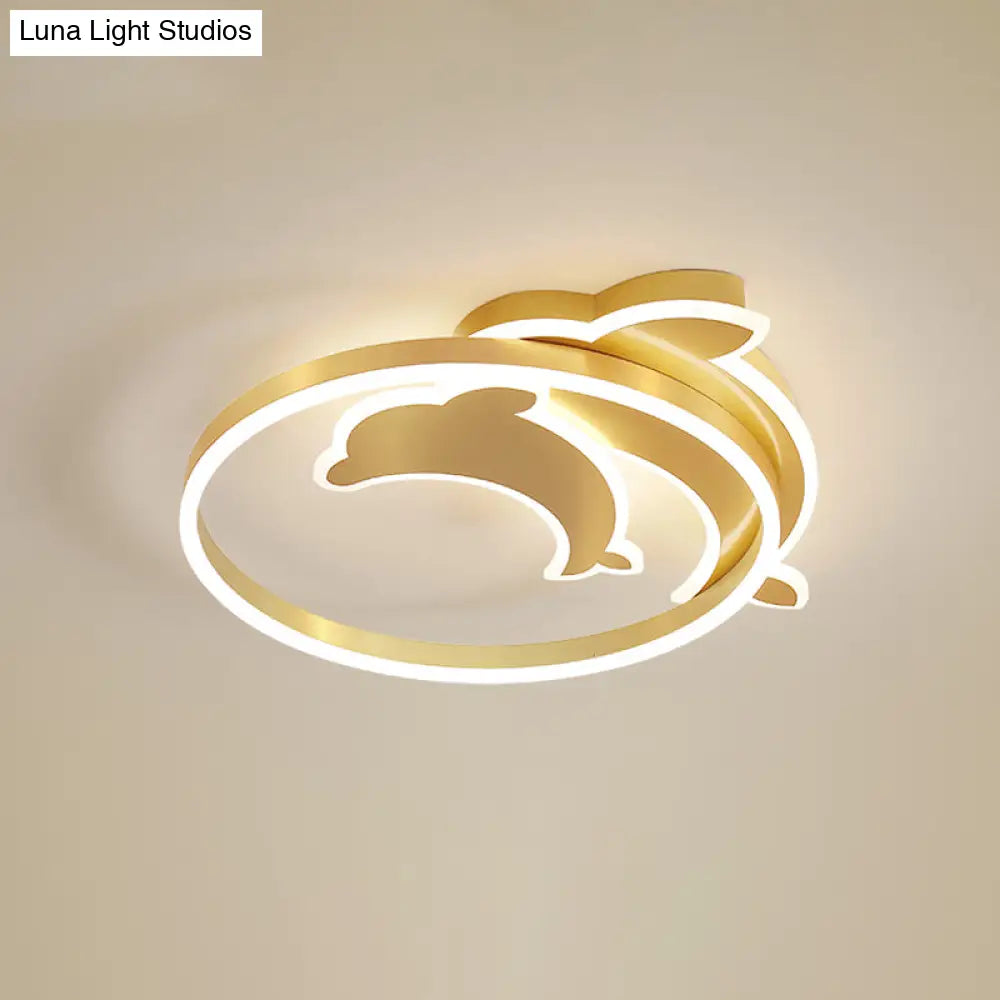 Gold Dolphin & Loop Led Ceiling Light For Kids With Acrylic Shade / 18’