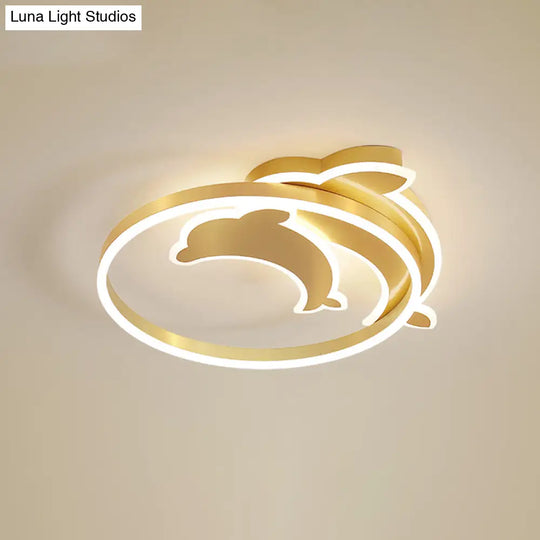 Gold Dolphin & Loop Led Ceiling Light For Kids With Acrylic Shade / 18’