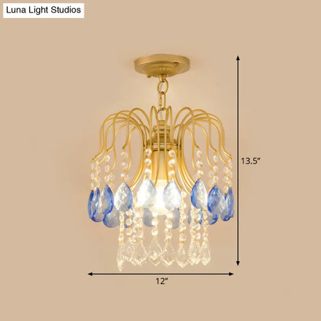 Gold Double - Layered Crystal Ceiling Mount Light Fixture - Modern Semi Flush Design