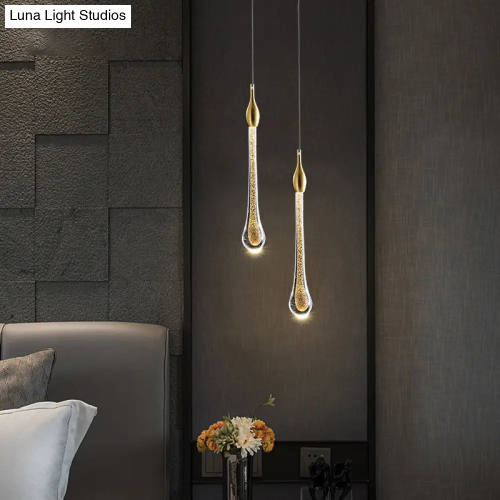 Gold Droplet Crystal Pendant Led Light For Stylish And Modern Living Rooms