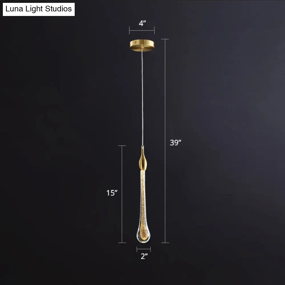 Modern Gold Crystal Droplet Pendant Light Stylish Led Ceiling Hang For Living Room