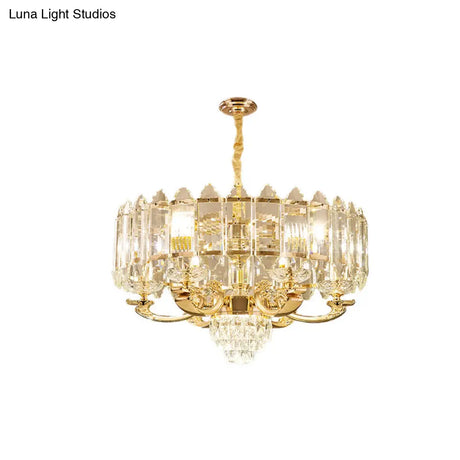 Gold Drum Crystal Pendant Light - Modern Living Room Chandelier 10 Lights