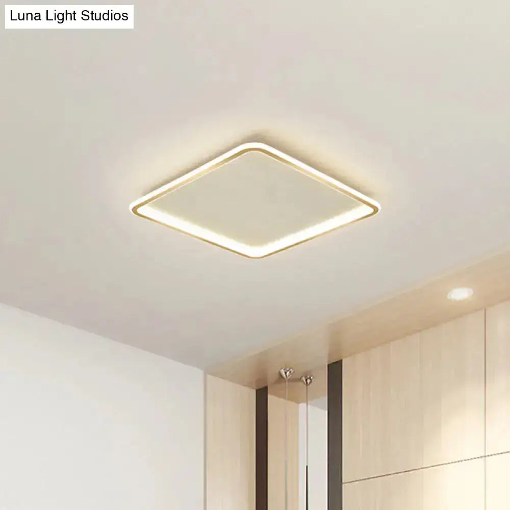 Gold Extra Thin Square Led Flush-Mount Ceiling Lamp In Warm/White Light Minimalistic Acrylic Design