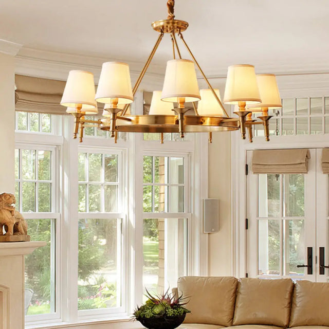 Gold Fabric Bedroom Chandelier - Minimalist Conic Ceiling Light Fixture