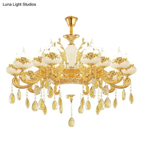 Gold Faux Jade Ceiling Chandelier For Living Room - Flowerbud Simplicity Lighting Fixture