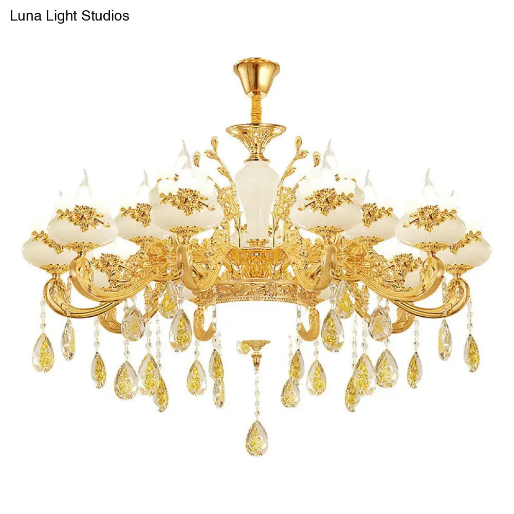Gold Faux Jade Ceiling Chandelier For Living Room - Flowerbud Simplicity Lighting Fixture