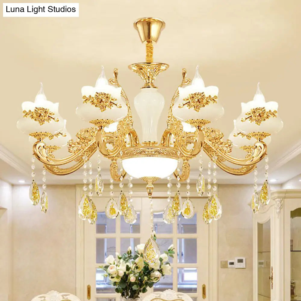 Gold Faux Jade Ceiling Chandelier For Living Room - Flowerbud Simplicity Lighting Fixture