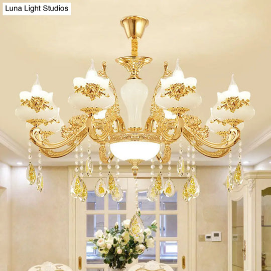 Gold Faux Jade Ceiling Chandelier For Living Room - Flowerbud Simplicity Lighting Fixture