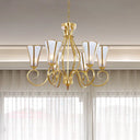 Gold Finish 6-Light Colonial Chandelier With Frosted Glass Flower Shades