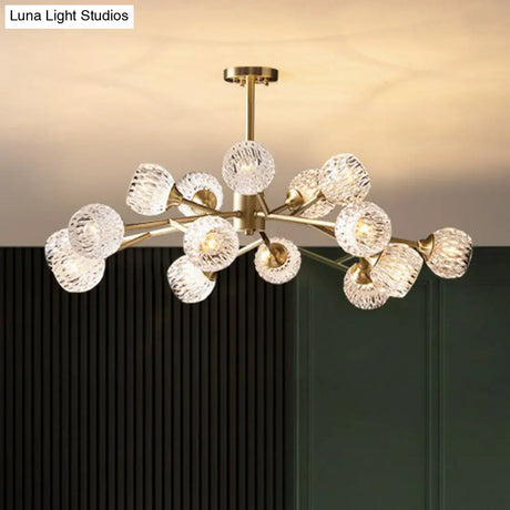 Gold Finish Chandelier With Metallic Branch Design And Clear Crystal Shade
